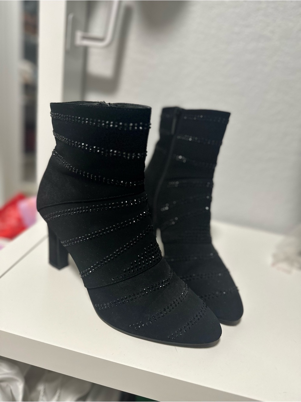 Impo Black Rhinestone-Trim Ankle Booties